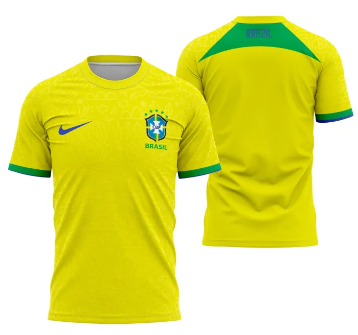 Camiseta unissex preta com logo no peito e estampa grande nas costas do Brasil Concept 2023 Modelo 1, ideal para destacar seu estilo e amor pelo Brasil em qualquer ocasião.