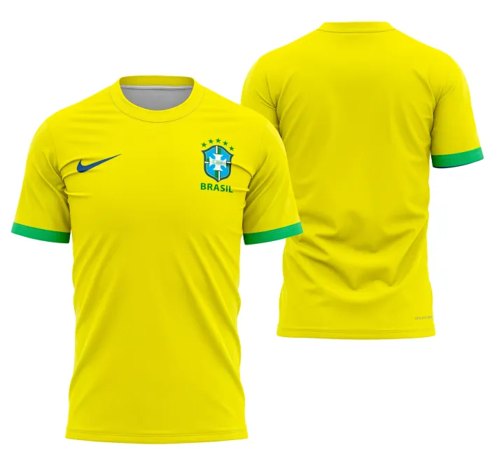 Camiseta unissex preta com logo no peito e estampa grande nas costas com tema Brasil Concept 2023 Modelo 2, ideal para quem busca estilo e personalidade no visual.
