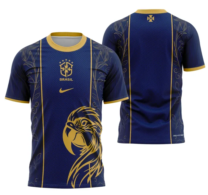 Camiseta unissex preta com logo no peito e estampa grande nas costas inspirada em Brasil Concept 2026, ideal para torcer com estilo e conforto em eventos esportivos.