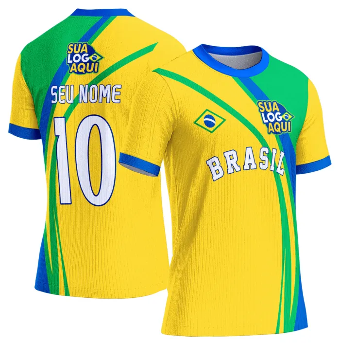Camiseta unissex branca com logo no peito e estampa grande nas costas com tema Brasil Copa do Mundo 2026, perfeito para torcedores que querem mostrar paixão pelo time.