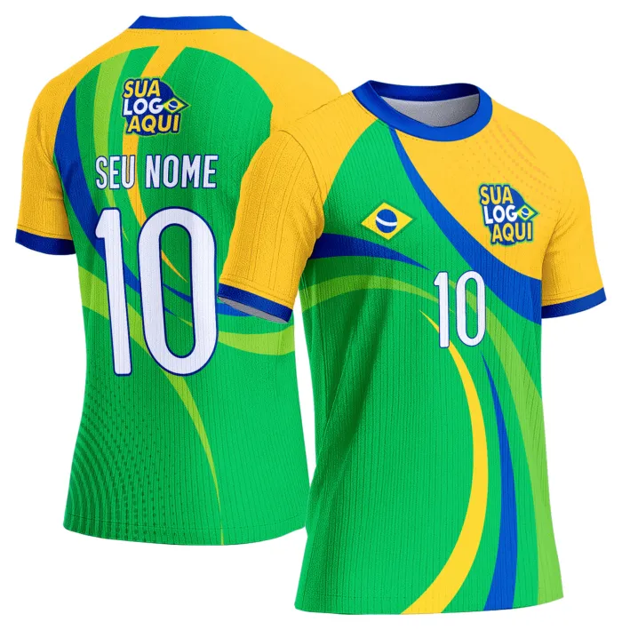Camiseta unissex branca com logo no peito e estampa grande nas costas inspirada na seleção do Brasil para a Copa do Mundo 2026, ideal para torcedores que buscam estilo e conforto.