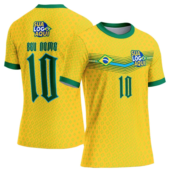 Camiseta unissex branca com logo no peito e estampa grande nas costas inspirada na seleção do Brasil para a Copa do Mundo 2026, ideal para torcedores que buscam estilo e conforto.