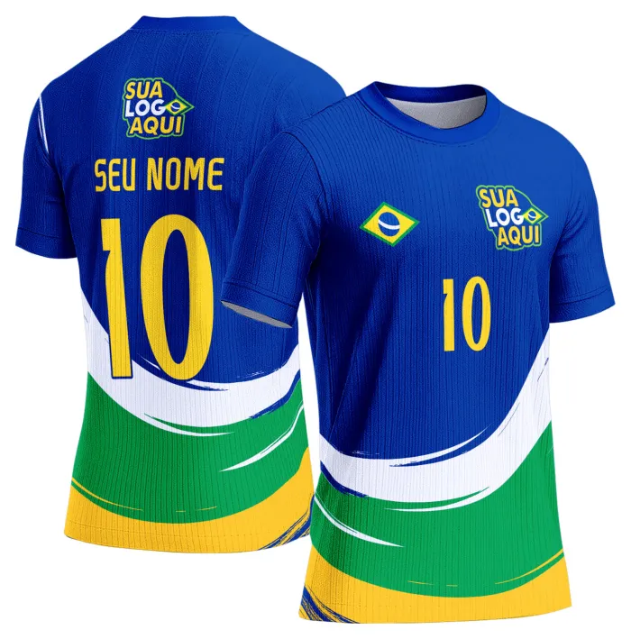 Camiseta unissex branca com logo no peito e estampa grande nas costas inspirada na seleção do Brasil para a Copa do Mundo 2026, ideal para torcedores que buscam estilo e conforto.