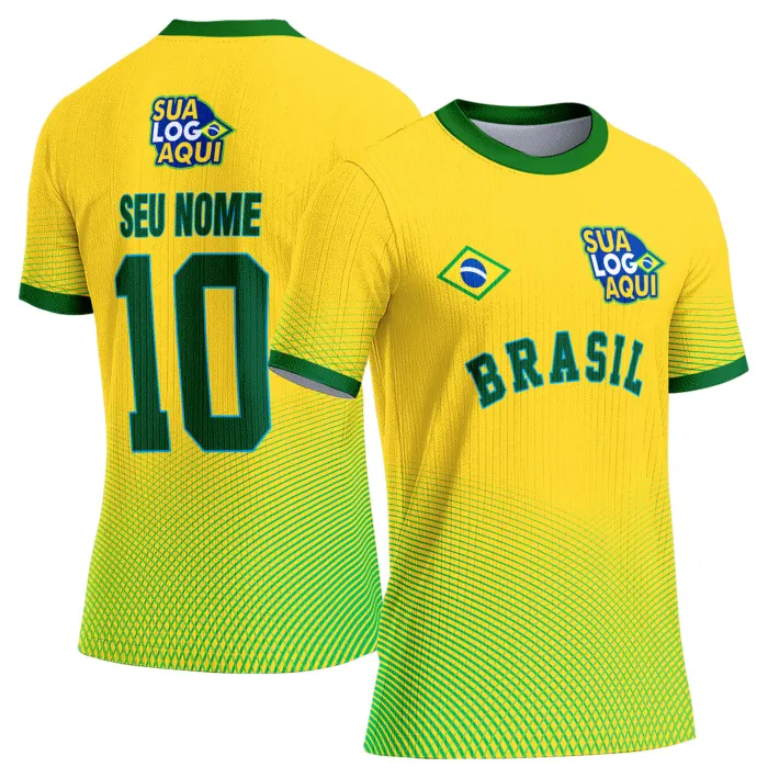 Camiseta unissex na cor branca com logo no peito e estampa grande nas costas celebrando o Brasil na Copa do Mundo 2026, perfeita para torcer com estilo e paixão.