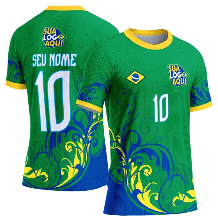 Camiseta unissex branca com logo no peito e estampa grande nas costas inspirada na seleção do Brasil para a Copa do Mundo 2026, ideal para torcedores que buscam estilo e conforto.