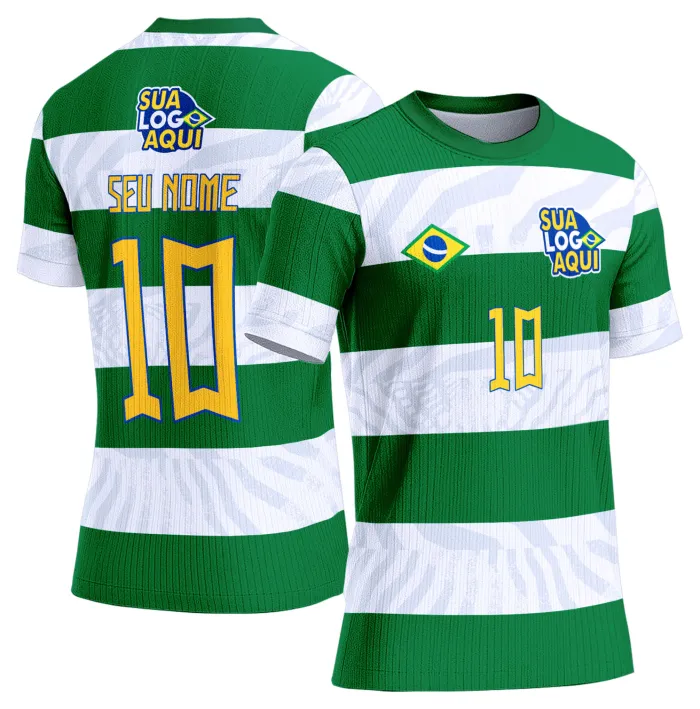 Camiseta unissex branca com logo no peito e estampa grande nas costas inspirada na seleção do Brasil para a Copa do Mundo 2026, ideal para torcedores que buscam estilo e conforto.
