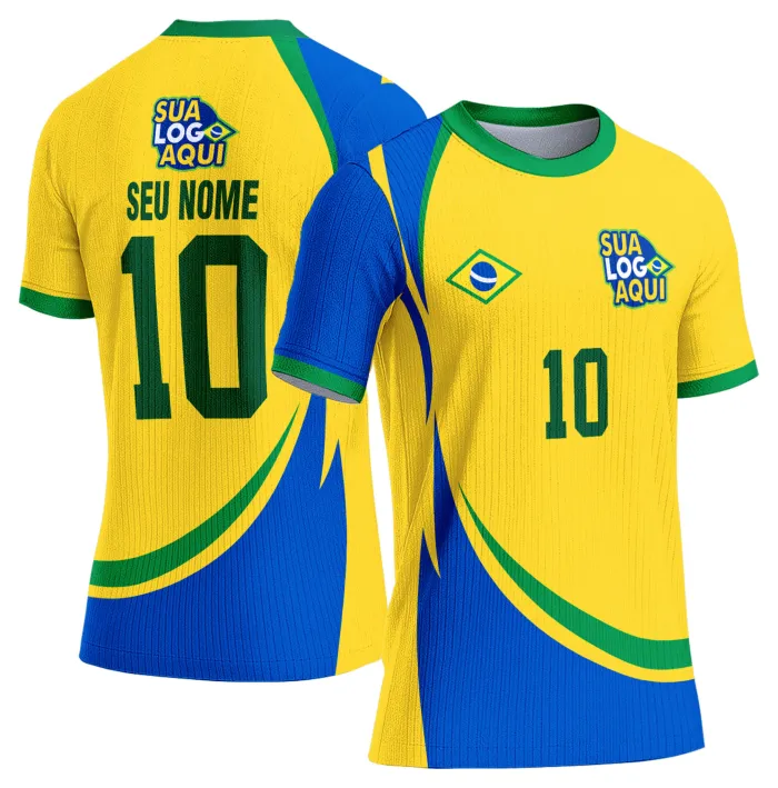 Camiseta unissex branca com logo no peito e estampa grande nas costas inspirada na seleção do Brasil para a Copa do Mundo 2026, ideal para torcedores que buscam estilo e conforto.