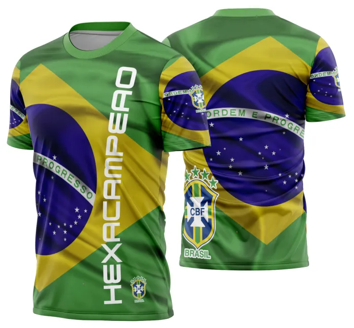 Camiseta unissex preta com logo no peito e estampa grande nas costas mostrando o ritmo da Copa do Mundo 2026 do Brasil, ideal para torcer com estilo e conforto.