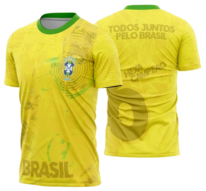 Camiseta unissex preta com logo no peito e estampa grande nas costas celebrando Brasil em ritmo de Copa do Mundo 2026, perfeita para torcer com estilo e conforto.