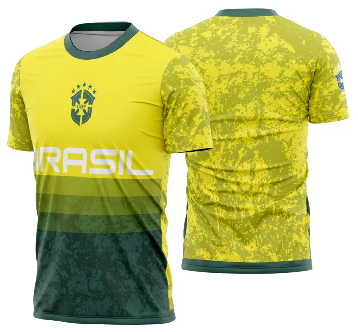 Camiseta unissex branca com logo no peito e estampa grande nas costas em ritmo de Copa do Mundo 2026, destacando o modelo 10 da seleção Brasil em design vibrante e moderno.