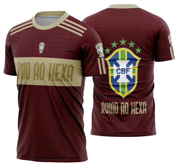 Camiseta unissex branca com logo no peito e estampa grande nas costas com tema Brasil em ritmo de Copa do Mundo 2026, mostrando estilo vibrante e esportivo para a torcida.
