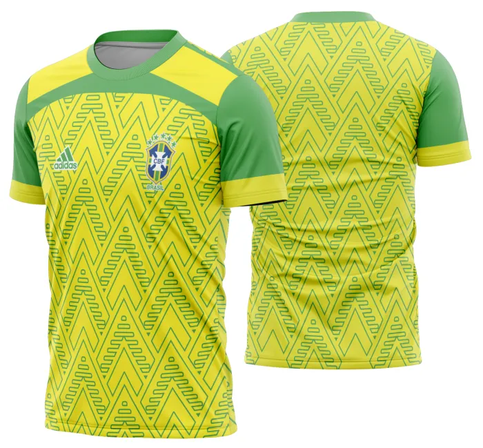 Camiseta unissex branca com logo no peito e estampa grande nas costas com tema Brasil em ritmo de Copa do Mundo 2026, design vibrante e moderno, perfeita para torcer com estilo e conforto.