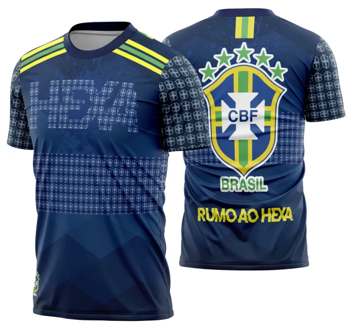 Camiseta unissex preta com logo no peito e estampa grande nas costas mostrando Brasil em ritmo de Copa do Mundo 2026, estilo vibrante e esportivo ideal para torcedores.