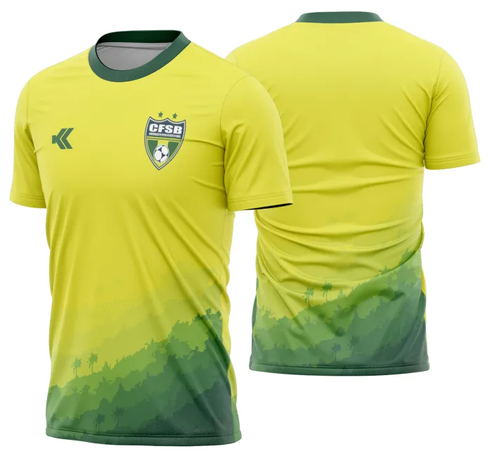 Camiseta unissex na cor preta com logo no peito e estampa grande nas costas exibindo o tema Brasil em ritmo de Copa do Mundo 2026, design vibrante e moderno para torcedores.