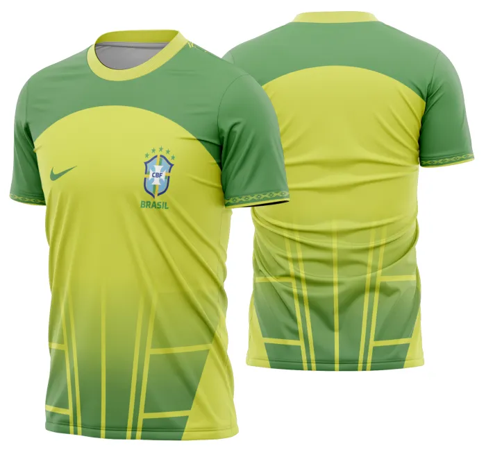 Camiseta unissex branca com logo no peito e estampa grande nas costas com tema Brasil em ritmo de Copa do Mundo 2026, perfeita para torcer com estilo e conforto.