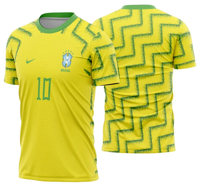 Camiseta unissex preta com logo no peito e estampa grande nas costas temática Brasil em ritmo de Copa do Mundo 2026, perfeita para celebrar o evento com estilo e conforto.