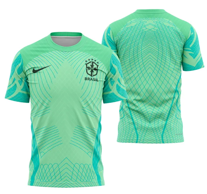 Camiseta unissex preta com logo no peito e estampa grande nas costas com tema Brasil Entrenamiento 2022-2023, ideal para fãs e treino, perfeita para o dia a dia.