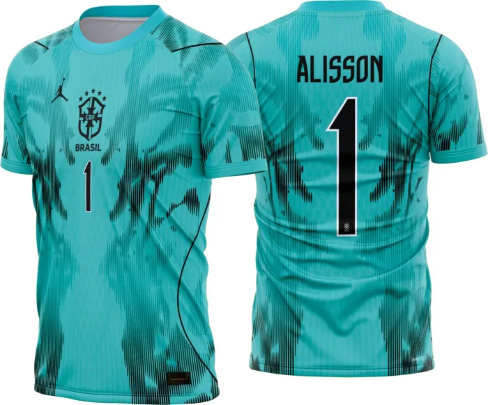 Camiseta unissex com cor base preta, logo no peito e estampa grande nas costas com tema Brasil Goleiro 2 2026-28, visual marcante e esportivo para torcedores.