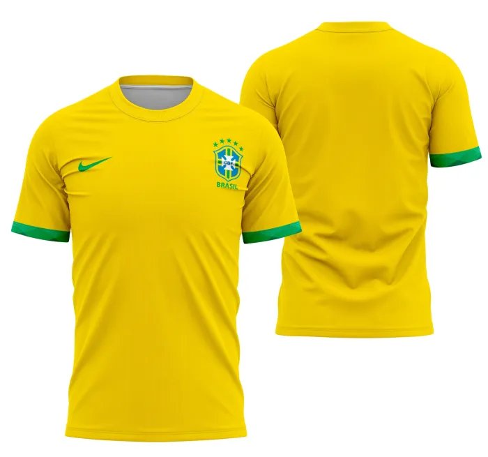 Camiseta unissex branca com logo no peito e estampa grande nas costas celebrando o Brasil Local 2020, design vibrante focado em orgulho nacional e estilo moderno.