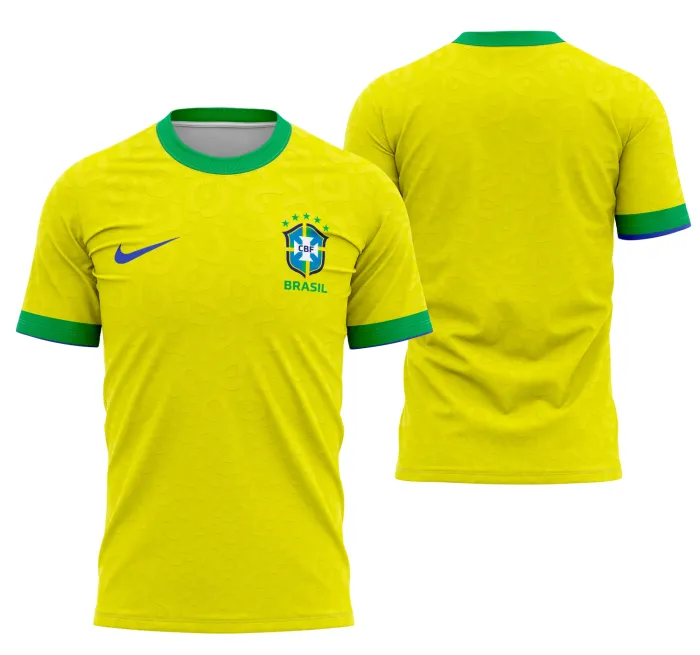 Camiseta unissex preta com logo no peito e estampa grande nas costas, tema Brasil Local 2022-2023, ideal para quem busca estilo moderno e identificação nacional.