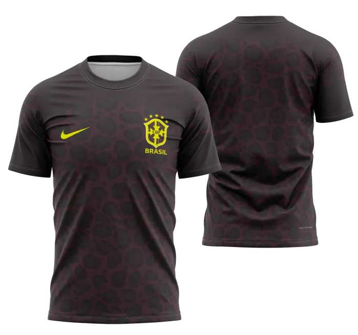 Camiseta unissex preta com logo no peito e estampa grande nas costas com tema Camisa Brasil Portero 2022-2023, ideal para torcer com estilo e conforto