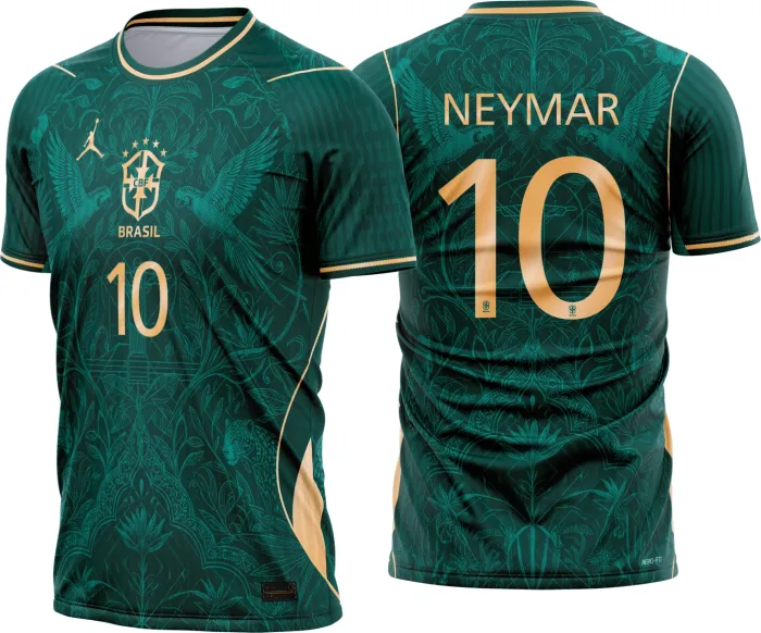 Camiseta unissex verde com logo no peito e estampa grande nas costas mostrando pássaros, inspirada no Brasil para Interclasse 2026, perfeita para usar no dia a dia.