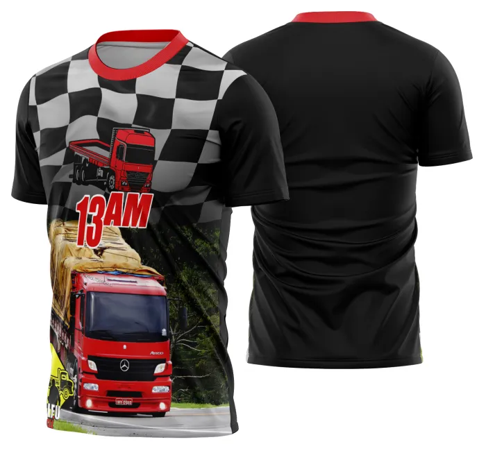 Camiseta preta unissex com logo no peito e estampa grande nas costas com tema Caminhoneiros Caminhão Carreta Modelo 41, perfeita para fãs de caminhões e profissões da estrada.