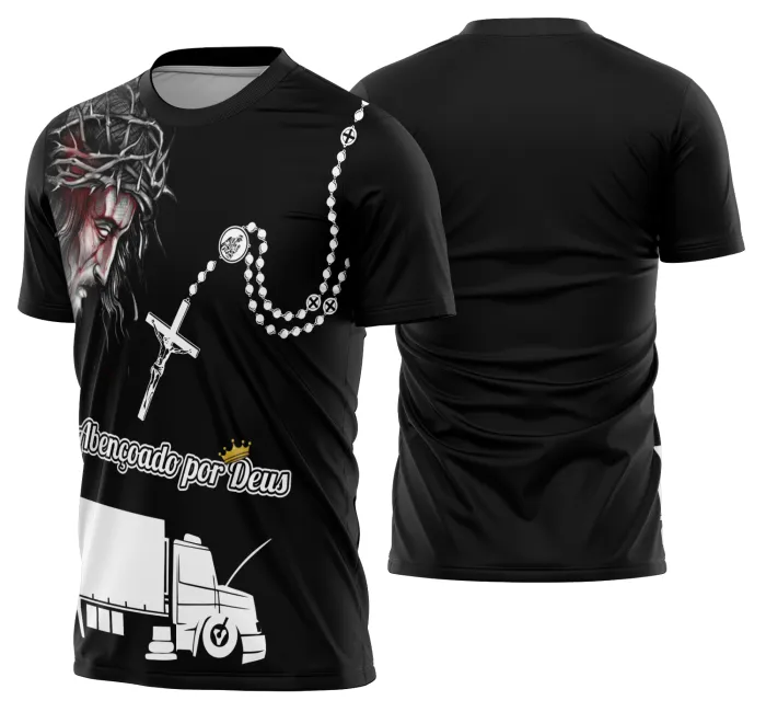 Camiseta unissex preta com logo no peito e estampa grande nas costas mostrando caminhão carreta Modelo 51, ideal para fãs de caminhoneiros e caminhões.