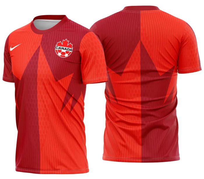 Foto de camiseta unissex preta com logo no peito e estampa grande nas costas inspirada no Kit Casa Canadá 2026, moderna e estilosa para torcedores e fãs.