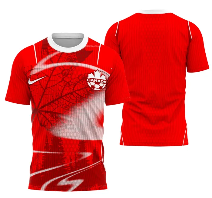 Camiseta unissex branca com logo no peito e estampa grande nas costas com tema Canadá Casa Kit Conceito 2026, ideal para quem busca estilo e conforto em camisa temática.