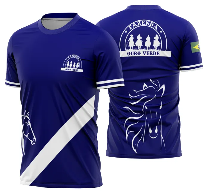 Camiseta unissex preta com logo no peito e estampa grande nas costas mostrando cavalgada e vaquejada com cavalo, perfeita para fãs do rodeio e vaquejada.