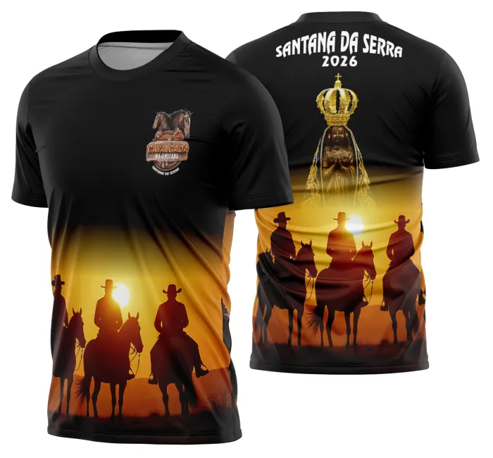 Camiseta unissex preta com logo no peito e estampa grande nas costas do tema Cavalgada Vaquejada Cavalo Modelo 16, perfeita para fãs do universo rural e tradicional.