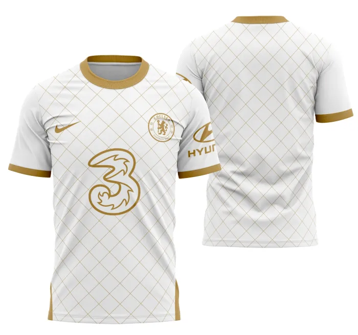 Camiseta unissex preta com logo no peito e estampa grande nas costas, temática Chelsea Concept, design moderno e estiloso para fãs de futebol e moda urbana.