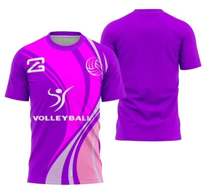 Camiseta unissex preta com logo no peito e estampa grande nas costas que destaca o tema Volleyball1, ideal para fãs de vôlei.