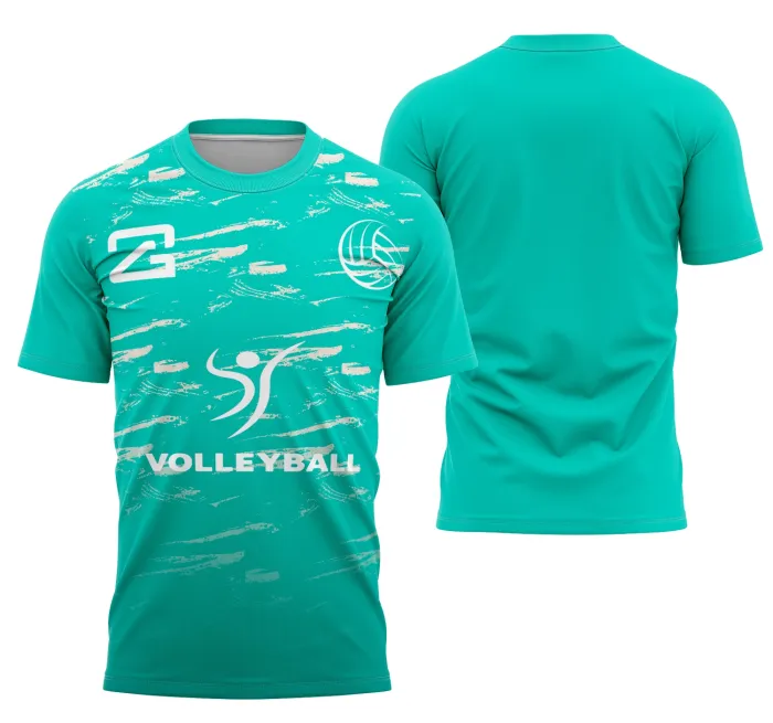 Camiseta unissex preta com logo no peito e estampa grande nas costas com tema Volleyball2, design moderno e esportivo para quem ama vôlei.