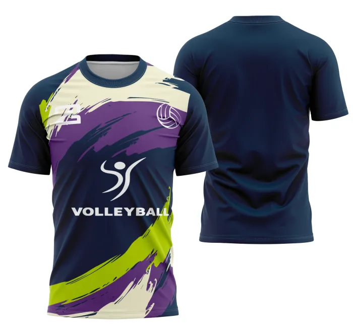 Camiseta unissex preta com logo no peito e estampa grande nas costas, tema coleção Volleyball3, ideal para fãs de vôlei e estilo esportivo.