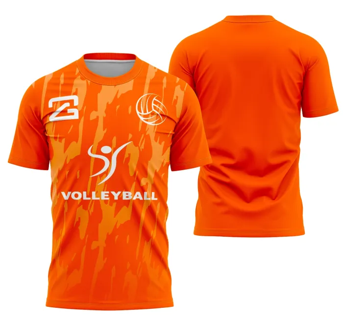 Camiseta unissex preta com logo no peito e estampa grande nas costas inspirada na coleção Volleyball7, design moderno e esportivo para amantes de vôlei.