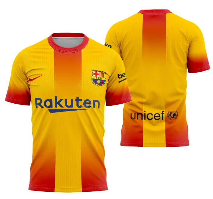Camiseta unissex preta com logo no peito e estampa grande nas costas mostrando conceito exclusivo Barcelona 2020, perfeita para fãs e colecionadores que buscam estilo urbano e moderno.