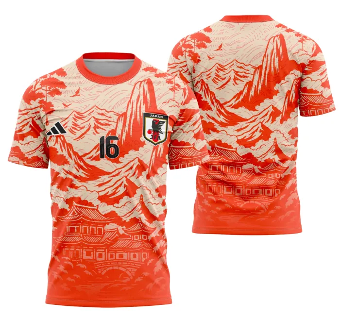 Camiseta unissex preta com logo no peito e estampa grande nas costas, inspirada no Conceito Japão, estilo moderno e marcante para uso casual.