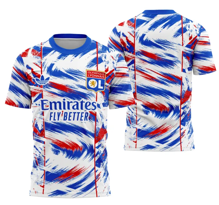 Camiseta unissex preta com logo no peito e estampa grande nas costas inspirada no conceito Olympique de Lyon, perfeita para quem gosta de design esportivo marcante e estilo moderno.