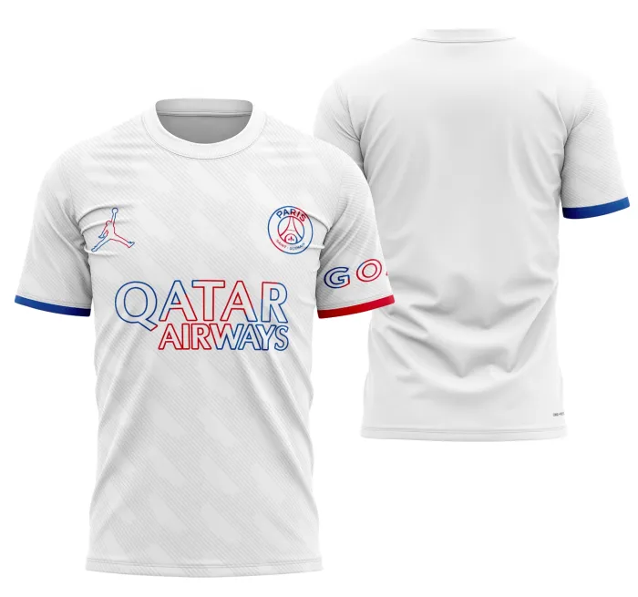 Camiseta unissex preta com logo no peito e estampa grande nas costas do Conceito PSG 2022, perfeita para quem gosta de estilo moderno e esportivo.