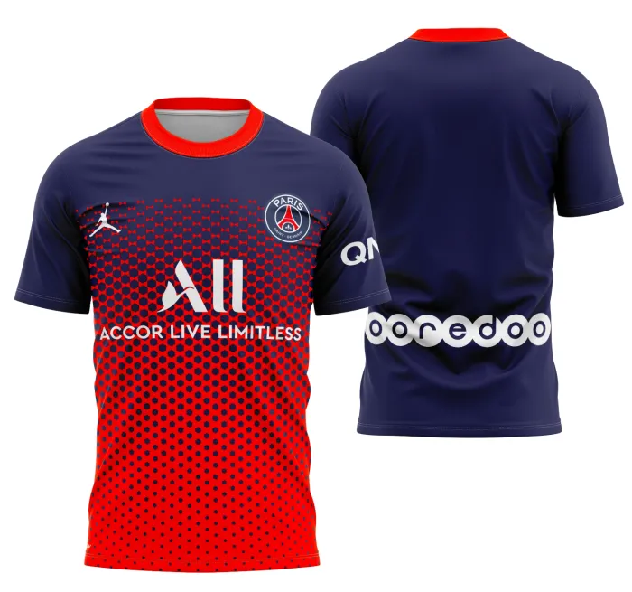 Camiseta unissex preta com logo no peito e estampa grande nas costas inspiradas no conceito Psg 2022, ideal para quem busca estilo e modernidade em roupa casual.