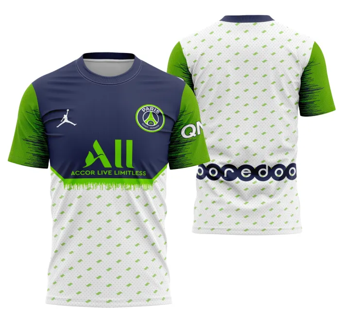 Camiseta preta unissex com logo no peito e estampa grande nas costas do Conceito Psg 2022 - Modelo 3, ideal para fãs do time e estilo casual moderno.