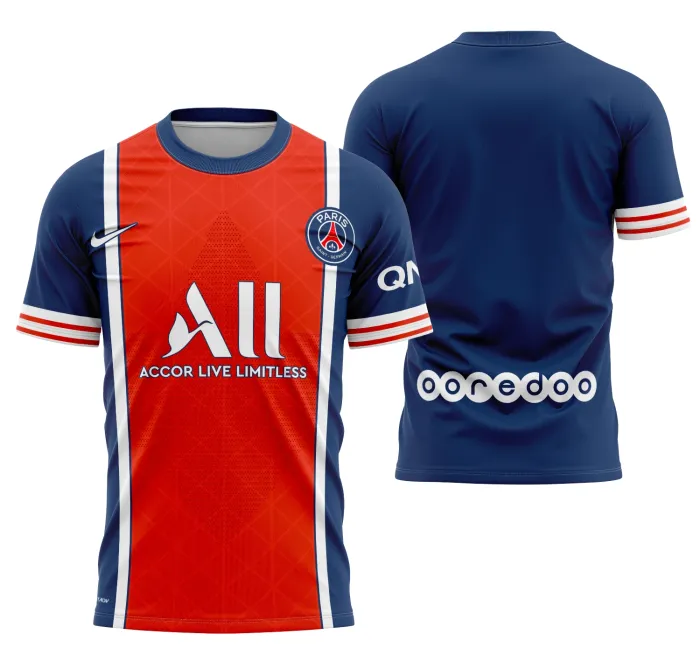 Camiseta preta unissex com logo no peito e estampa grande nas costas do Conceito PSG 2022 Modelo 6, ideal para fãs e torcedores.