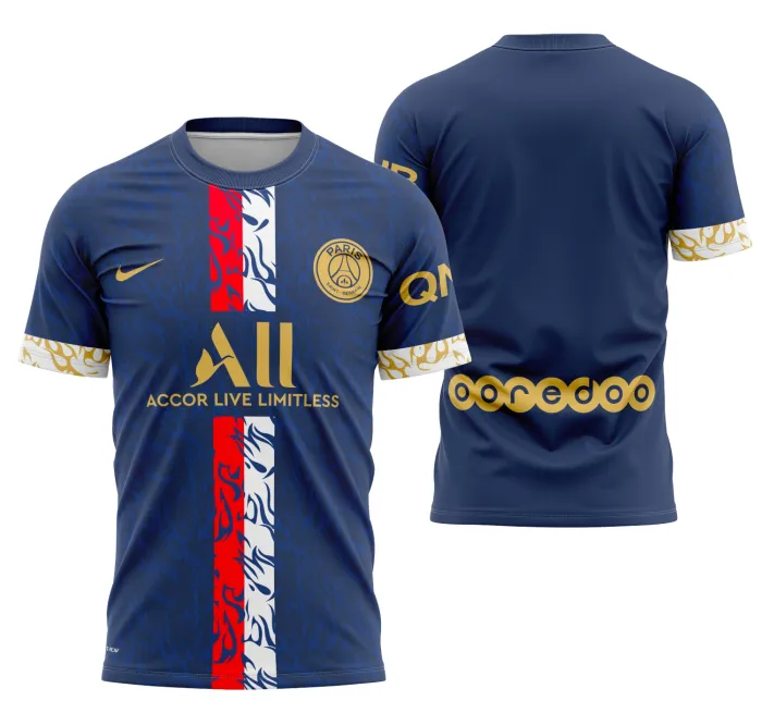 Camiseta unissex preta, com logo no peito e estampa grande nas costas inspirada no Conceito Psg Modelo 5, ideal para quem busca estilo moderno e esportivo.