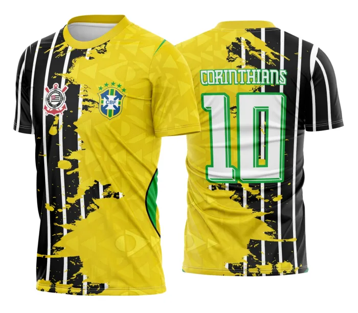 Camiseta unissex preta com logo no peito e estampa grande nas costas com tema Copa Brasil Corinthians Modelo 01, perfeita para torcer com estilo e paixão pelo time.