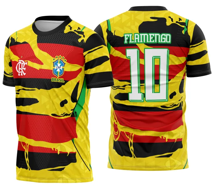 Camiseta preta unissex com logo no peito e estampa grande nas costas mostrando a Copa Brasil Flamengo, perfeita para torcedores vibrantes e apaixonados pelo futebol.