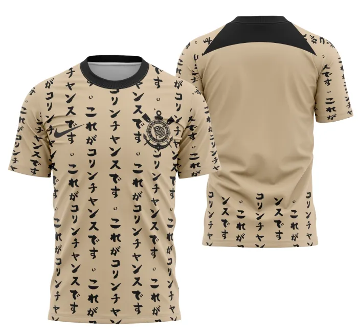 Camiseta preta unissex com logo no peito e estampa grande nas costas tema Corinthians Alternativo 2022, design moderno e esportivo para torcedores apaixonados.