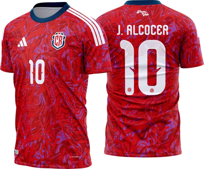 Camiseta unissex preta com logo no peito e estampa grande nas costas do time Costa Rica Titular 2026 2028, perfeita para fãs da seleção e estilo esportivo.