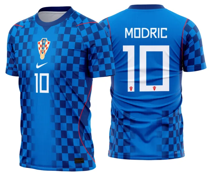 Camiseta unissex preta com logo no peito e estampa grande nas costas da Croácia Reserva 2026-28, perfeita para fãs e colecionadores, com design moderno e vibrante.